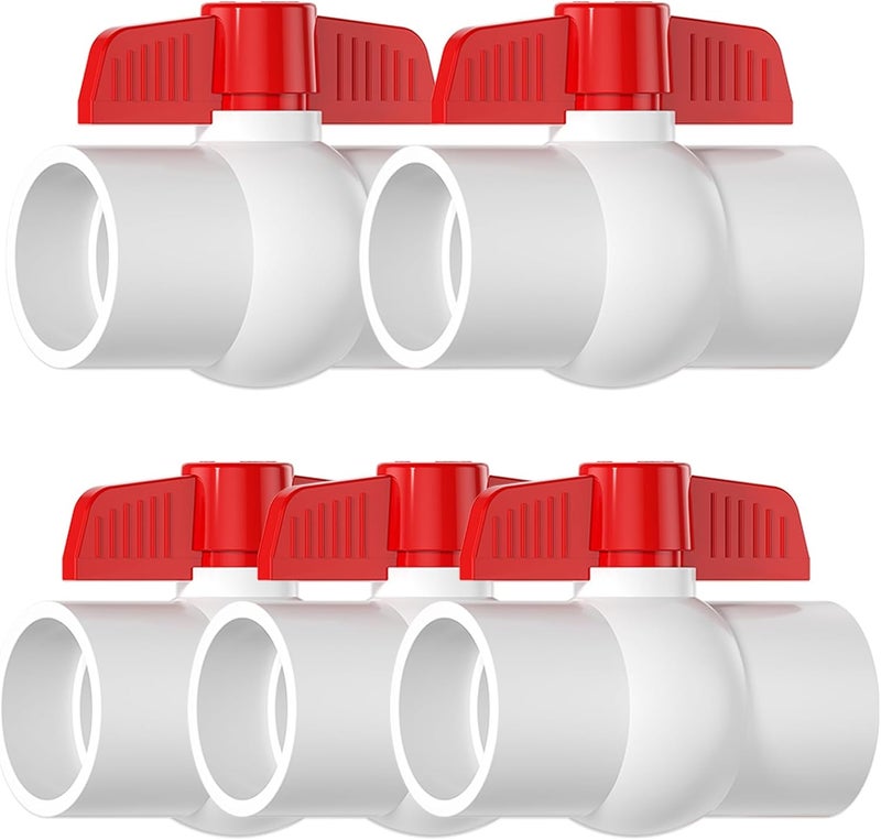 EPHECH 5PCS 1-1/2" PVC Ball Valve, SCH40 Slip PVC Water Pipe Valve with Easy Turn Red T-Handle, Shut-Off Ball Valve Socket for Swimming Pool, Sprinkler Lines, Outdoor Plumbing & Irrigation System - Image 1